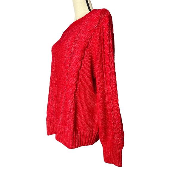 NEW Talbots Women's Balloon Sleeve Cable Knit Sweater in Red Pop Size 1X - Picture 3 of 7